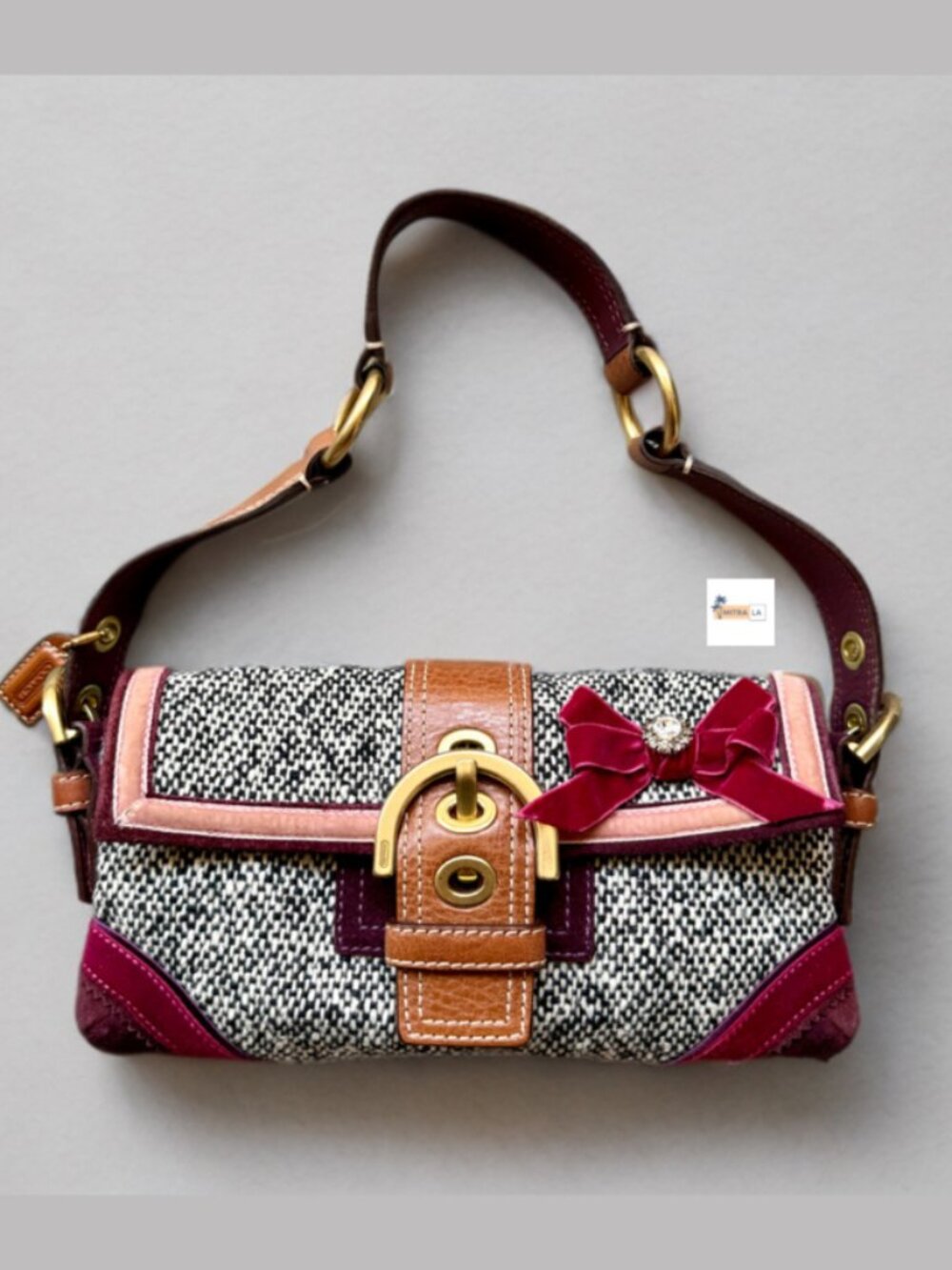 Coach Y2K Tweed Purple Suede Bow Baguette Shoulder Bag 8F01 Turkey
